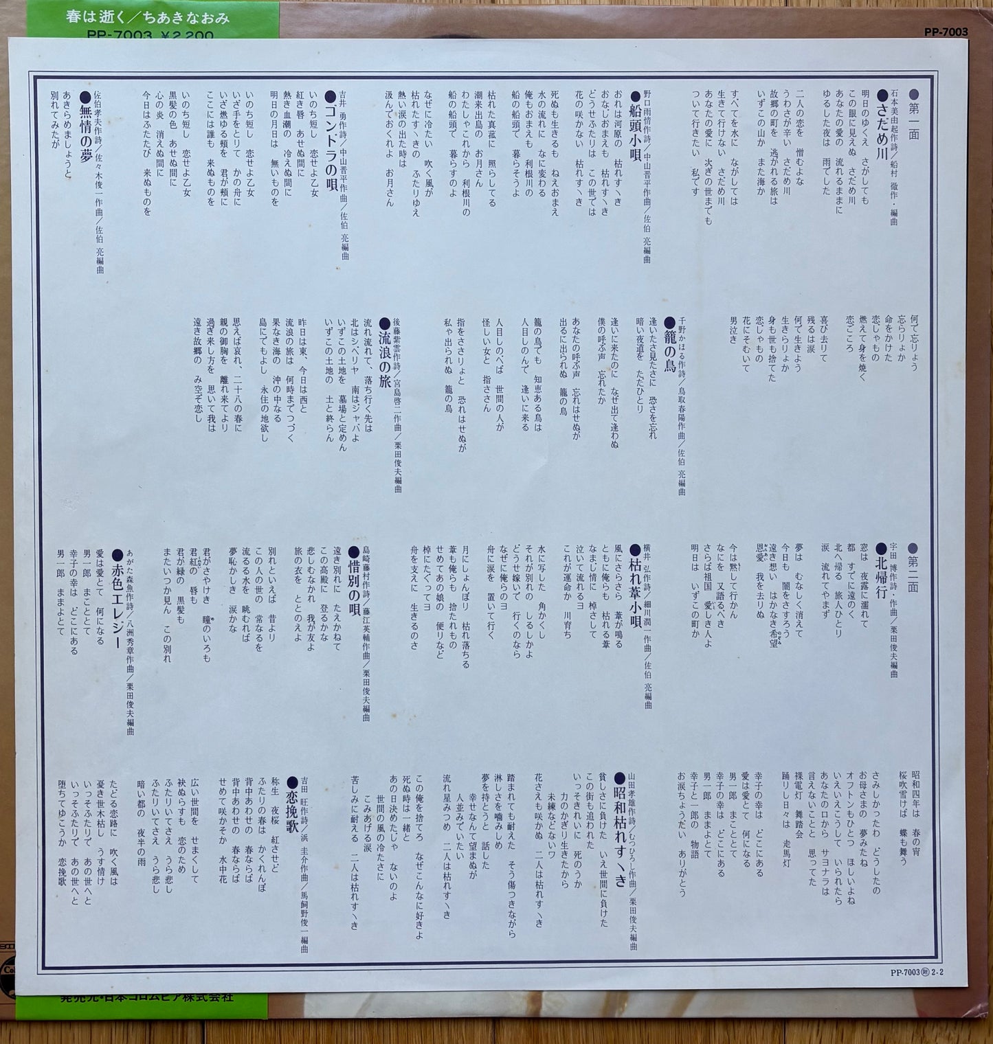 Naomi Chiaki “春は逝く” (1976)