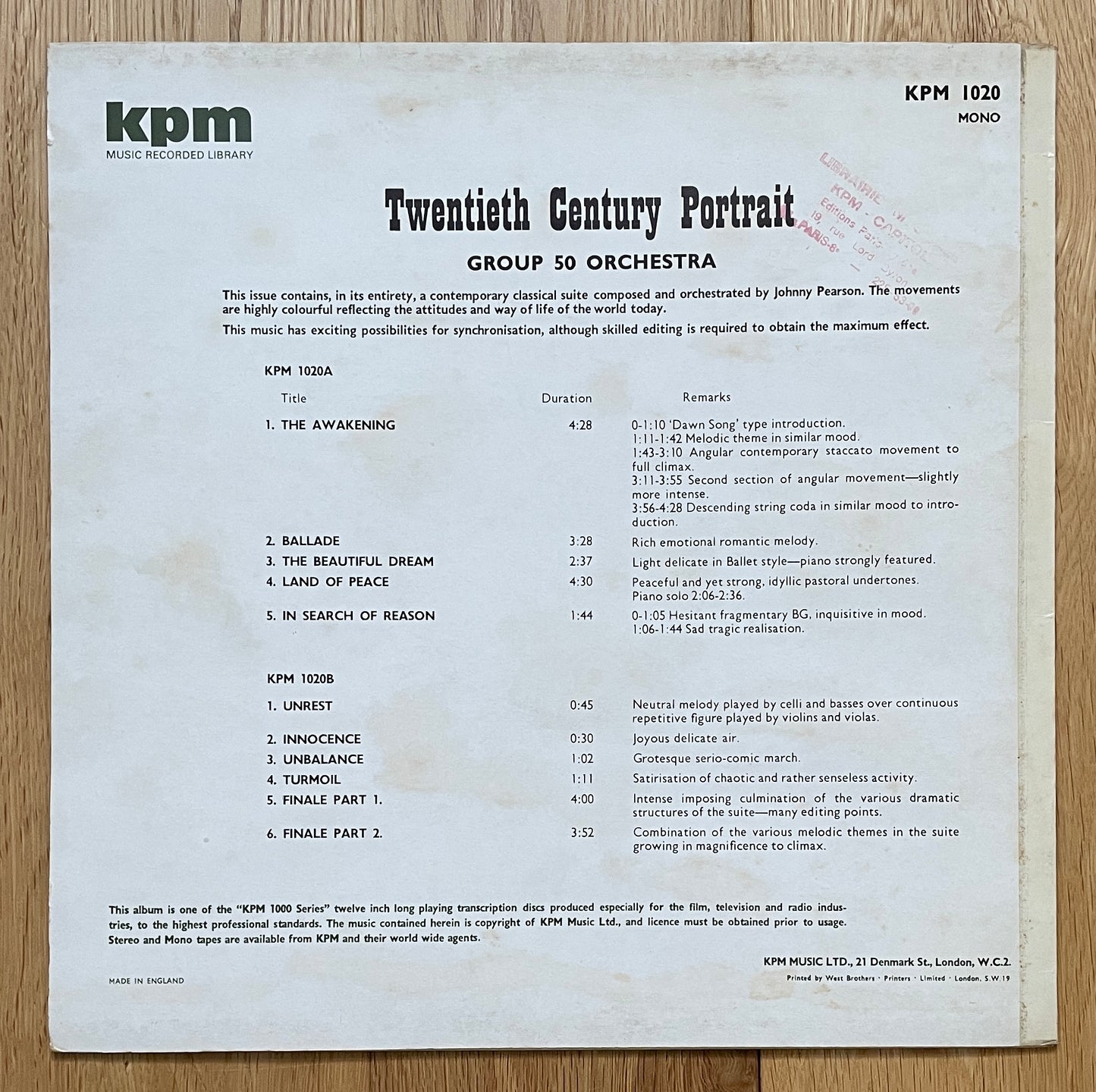 KPM 1020 ~ Twentieth Century Portrait (1967)