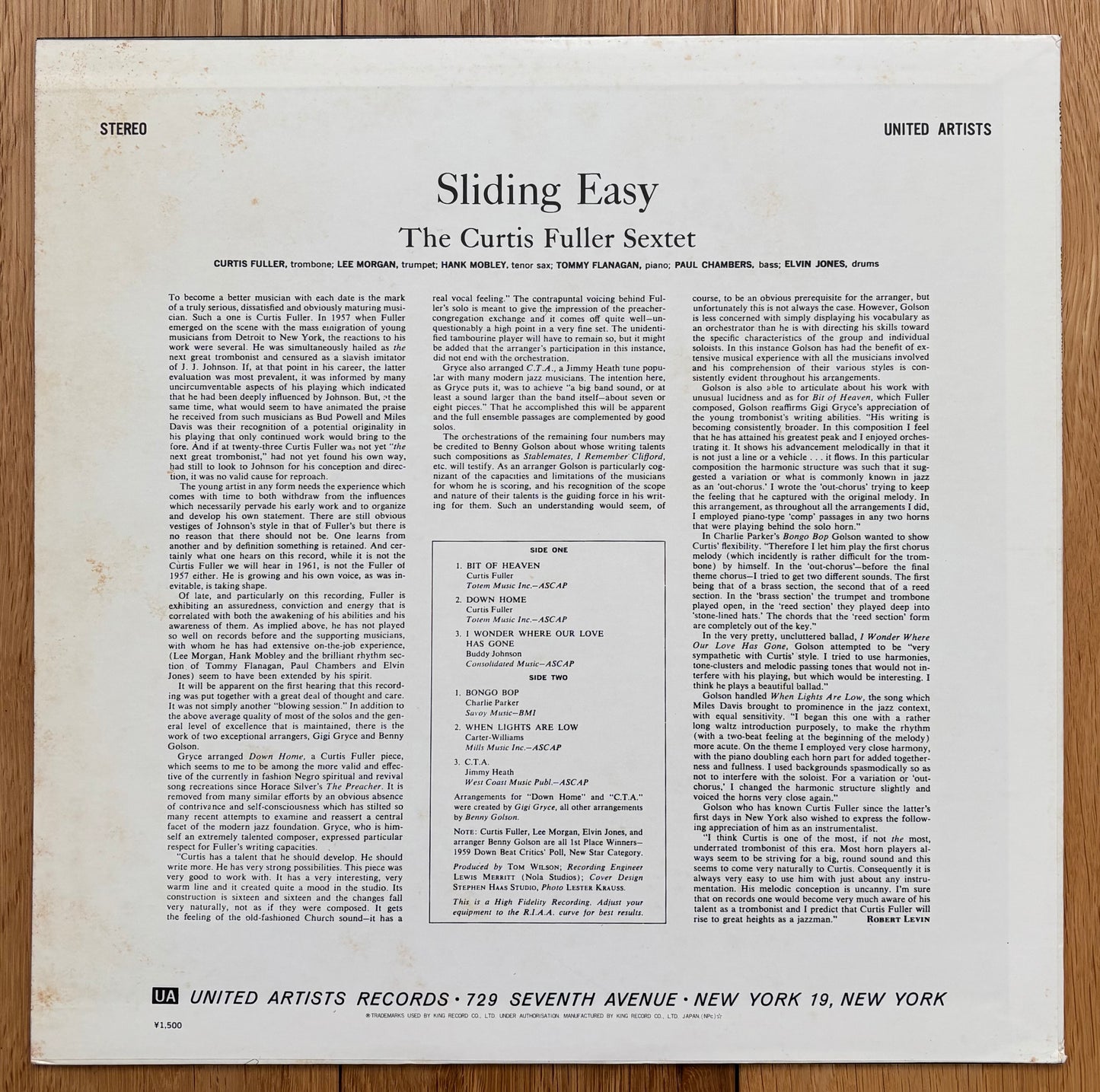 The Curtis Fuller Sextet "Sliding Easy" (1976) Japanese Reissue