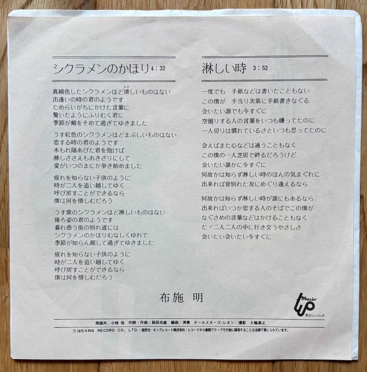 Akira Fuse “Shikuramen no Kahori” c/w “Samashii Toki” (1975)