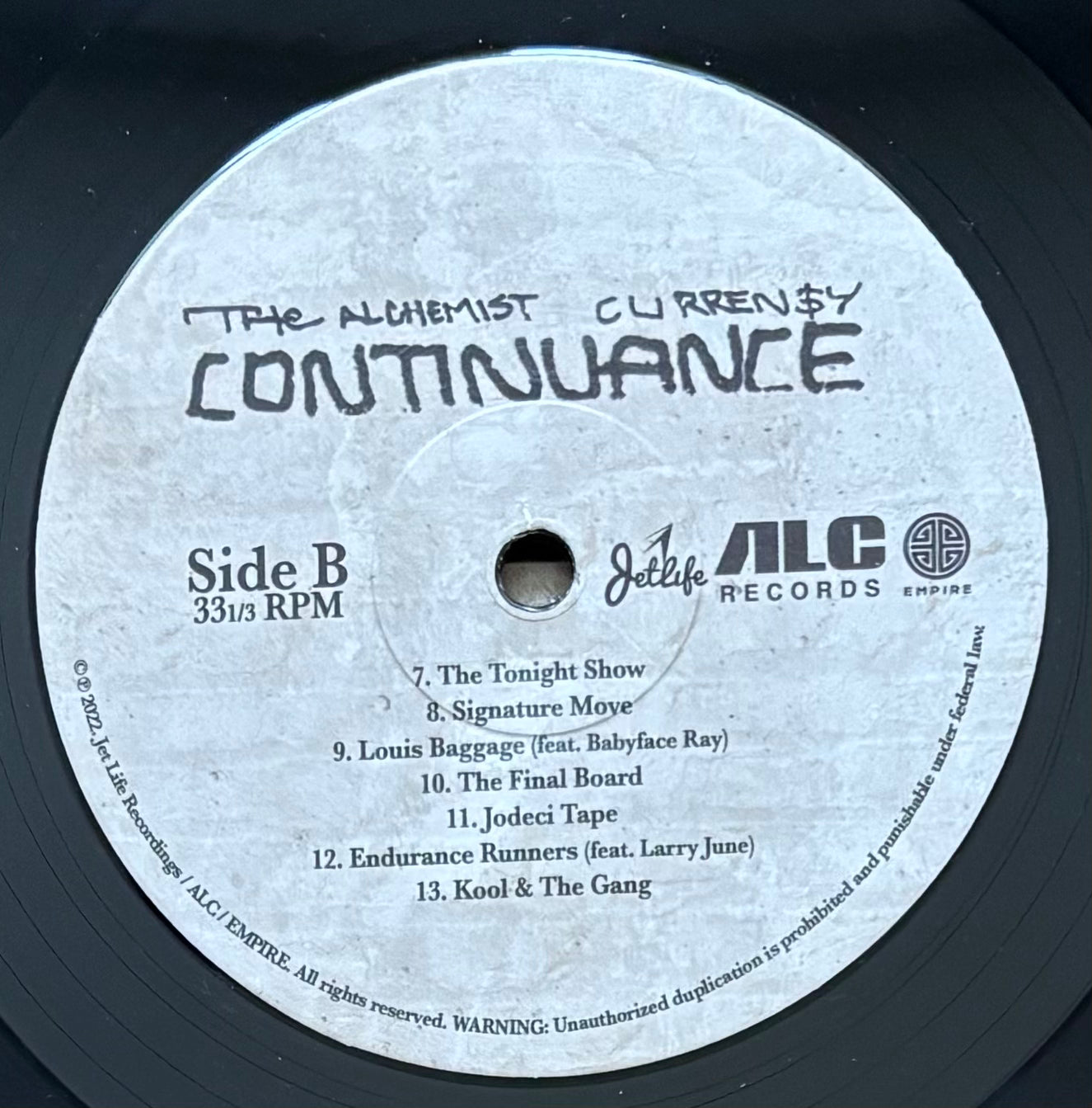 Curren$y X The Alchemist “Continuance” (2022) Black Vinyl Edition