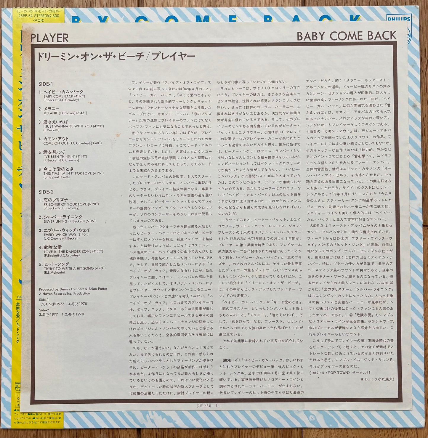 Player "Baby Come Back" (1982) Japanese Press