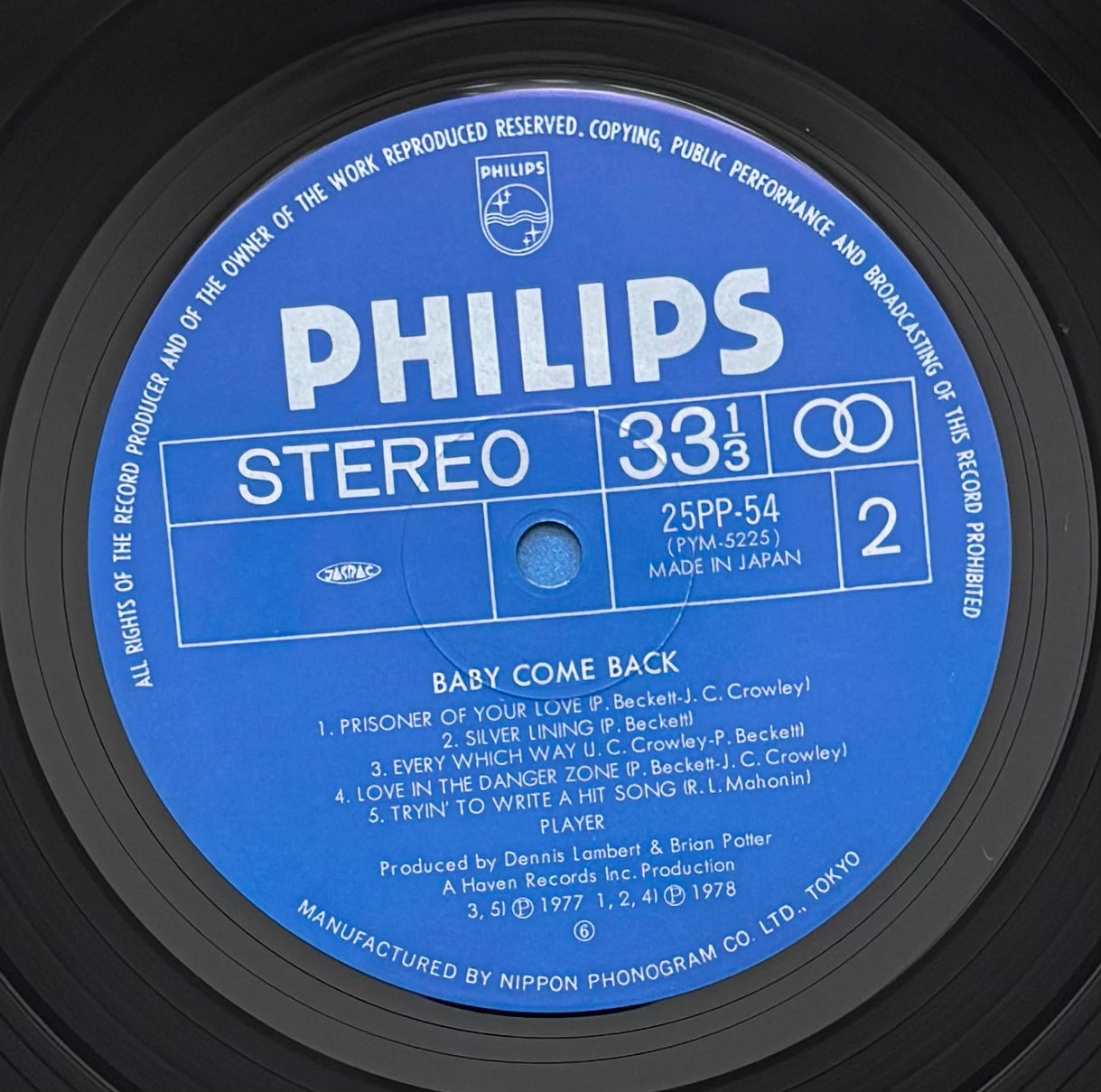 Player "Baby Come Back" (1982) Japanese Press