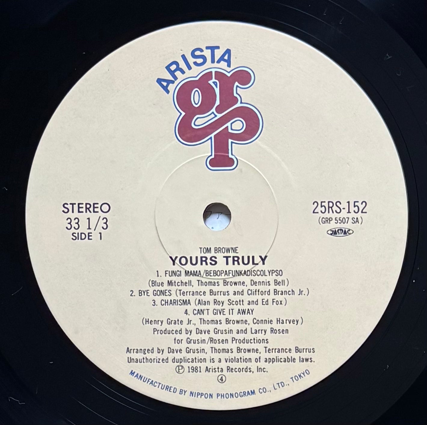 Tom Browne “Yours Truly” (1981) Japanese Press
