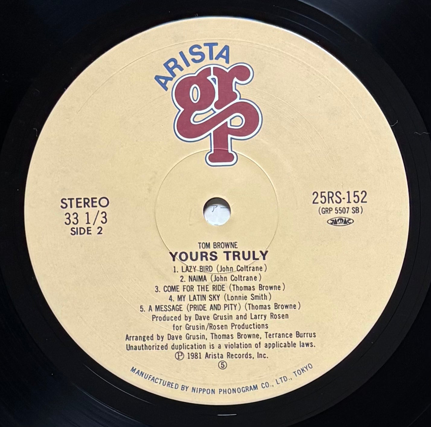 Tom Browne “Yours Truly” (1981) Japanese Press