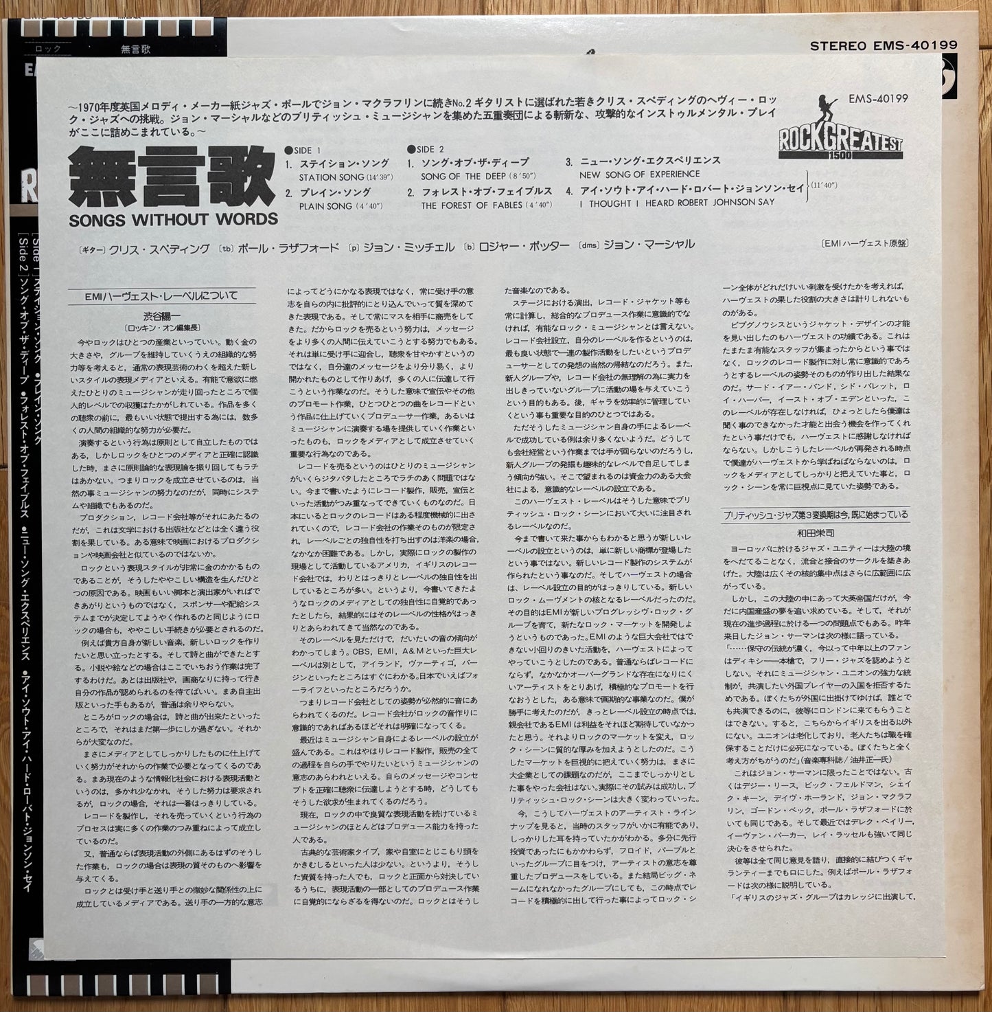 Chris Spedding “Songs Without Words” (1978) Japanese Reissue