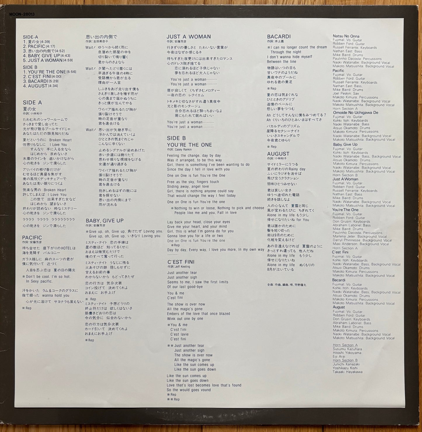 Yoshino Fujimal "Romantic Guys" (1983) First Press