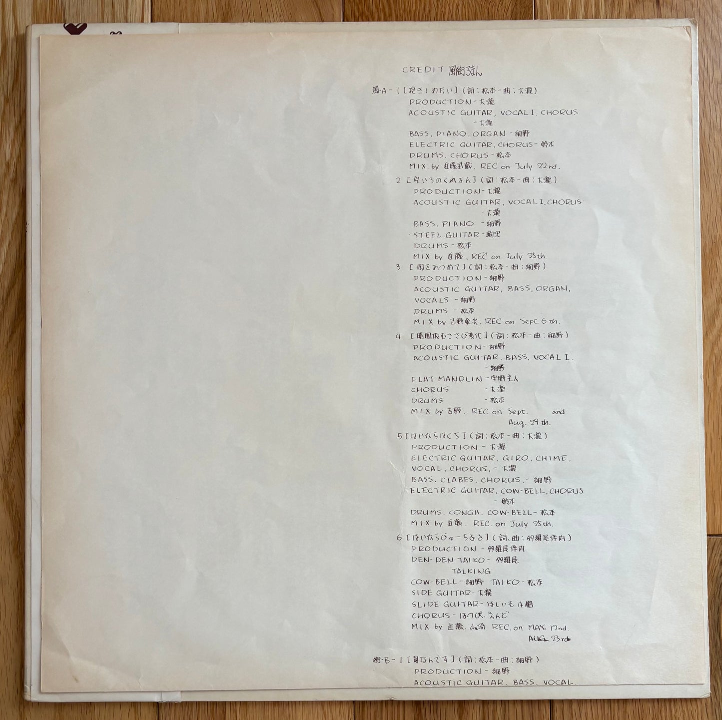 Happy End “風街ろまん” (1971) First Pressing